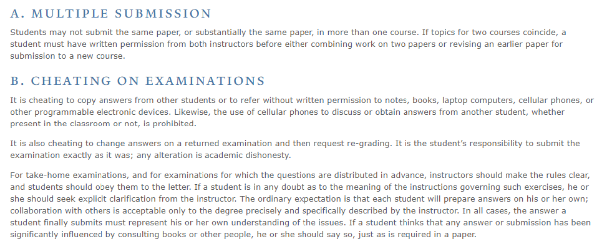 耶鲁大学诚信要求