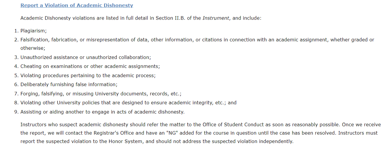 北卡教堂山诚信要求
